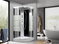 Douchecabine halfrond - witte bodemplaat met zilverkleurig frame 90x90x215 cm - afbeelding 1 van  1