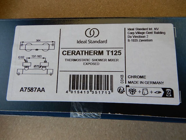 Douchethermostaatkraan, ideal standard, ceratherm t 125, chroom - afbeelding 3 van  3