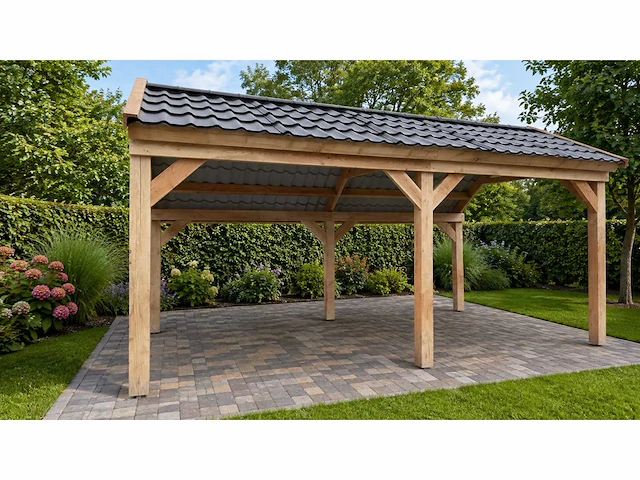 Douglas kapschuur met dakpanplaten - 280x600x290 cm - afbeelding 1 van  4