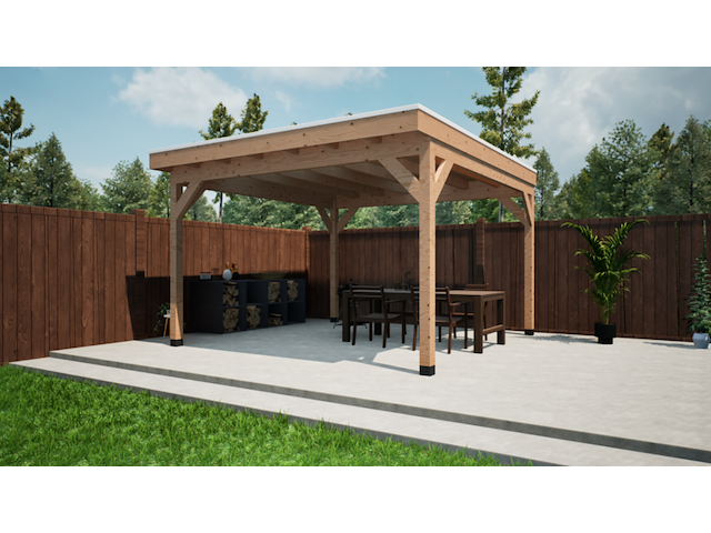 Douglas overkapping, 400 x 400 cm met overstek verando - afbeelding 1 van  3