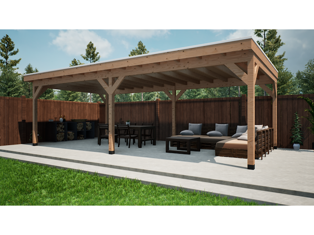 Douglas overkapping 400x800cm met overstek verando - afbeelding 1 van  5