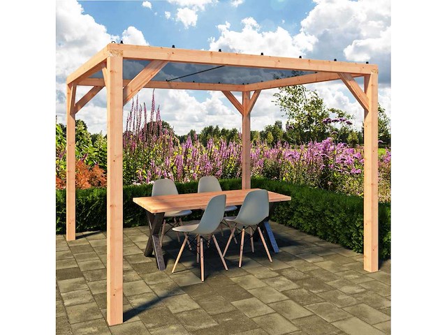 Douglas pergola "silvano" met zonweringdoek - 324x324x250 cm - afbeelding 1 van  7