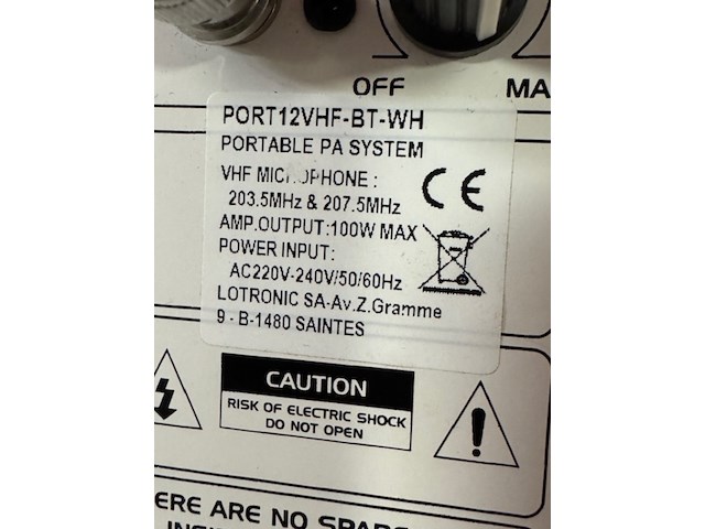 Draagbare luidspreker ibiza sound, port12vhf-bt-wh, wit - afbeelding 6 van  6