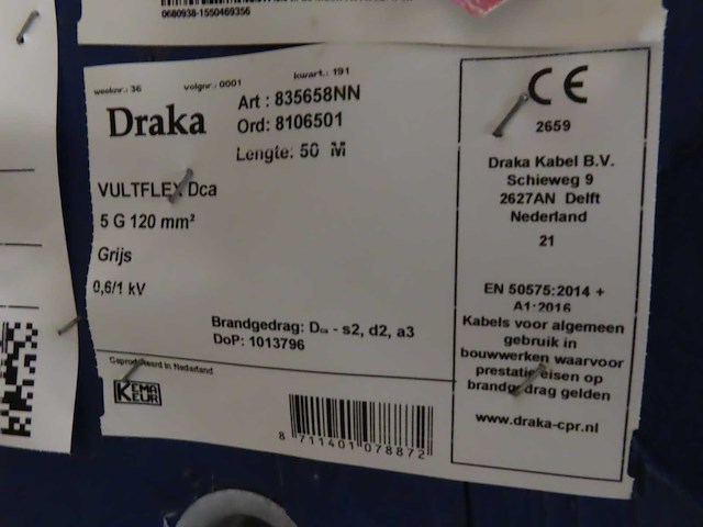 Draka - vultflex dca 5g120 - rol voedingskabel 50m - afbeelding 2 van  3