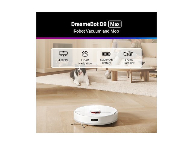 Dreame d9 max robotstofzuiger lds-navigatie harde vloeren en huisdierhaar wit - afbeelding 3 van  6