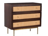 Dressoir/kast met 3 lades, mangohout/rattan - afbeelding 1 van  3