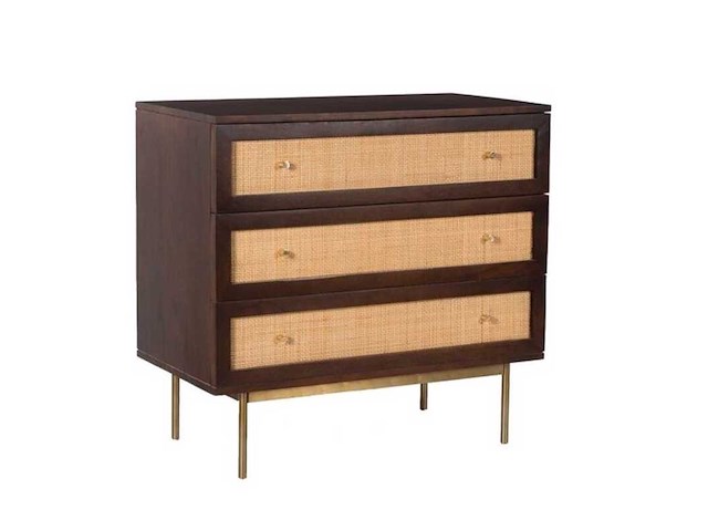 Dressoir/kast met 3 lades, mangohout/rattan - afbeelding 1 van  3