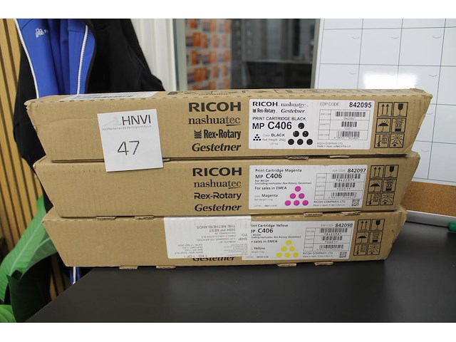 Drie toners ricoh mp c406, zwart, magenta en yellow. - afbeelding 1 van  1