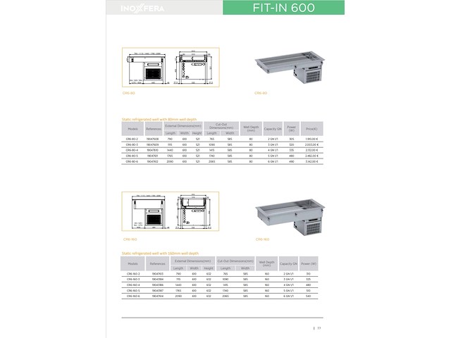 Drop-in koelmeubel, inoxfera, cr6-160-5, rvs / glas, 2024 - afbeelding 2 van  3