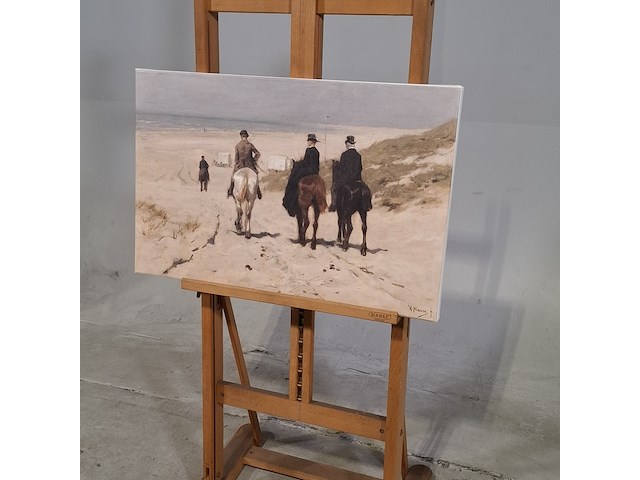 Druk op canvas, reproductie van anton mauve, morgenrit langs het strand - afbeelding 3 van  6