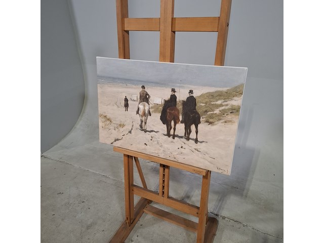 Druk op canvas, reproductie van anton mauve, morgenrit langs het strand - afbeelding 3 van  6