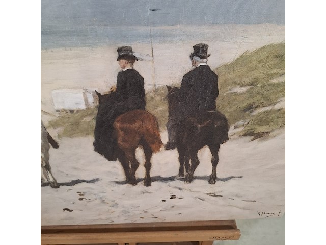 Druk op canvas, reproductie van anton mauve, morgenrit langs het strand - afbeelding 4 van  6