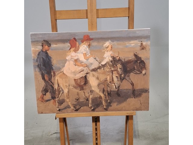 Druk op canvas, reproductie van isaac israëls, ezeltje rijden langs het strand - afbeelding 1 van  6