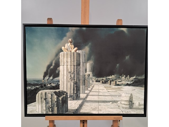 Drukwerk in lijst, reproductie van carel willink, simon de pilaarheilige - afbeelding 1 van  6
