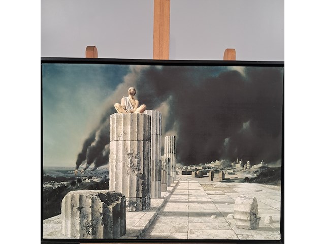 Drukwerk in lijst, reproductie van carel willink, simon de pilaarheilige - afbeelding 2 van  6