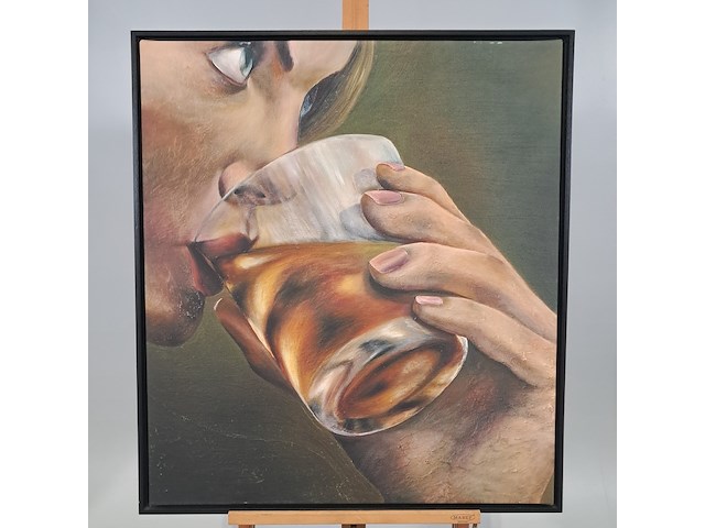 Drukwerk in lijst, reproductie van ina van zyl, lady taking a drink - afbeelding 1 van  5