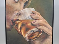 Drukwerk in lijst, reproductie van ina van zyl, lady taking a drink - afbeelding 1 van  5