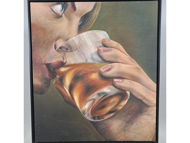 Drukwerk in lijst, reproductie van ina van zyl, lady taking a drink - afbeelding 2 van  5
