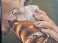 Drukwerk in lijst, reproductie van ina van zyl, lady taking a drink - afbeelding 3 van  5