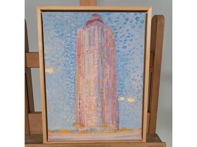 Drukwerk in lijst, reproductie van mondriaan, vuurtoren bij westkapelle - afbeelding 1 van  4