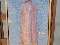 Drukwerk in lijst, reproductie van mondriaan, vuurtoren bij westkapelle