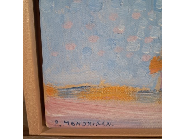 Drukwerk in lijst, reproductie van mondriaan, vuurtoren bij westkapelle - afbeelding 3 van  4