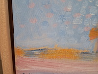 Drukwerk in lijst, reproductie van mondriaan, vuurtoren bij westkapelle - afbeelding 3 van  4