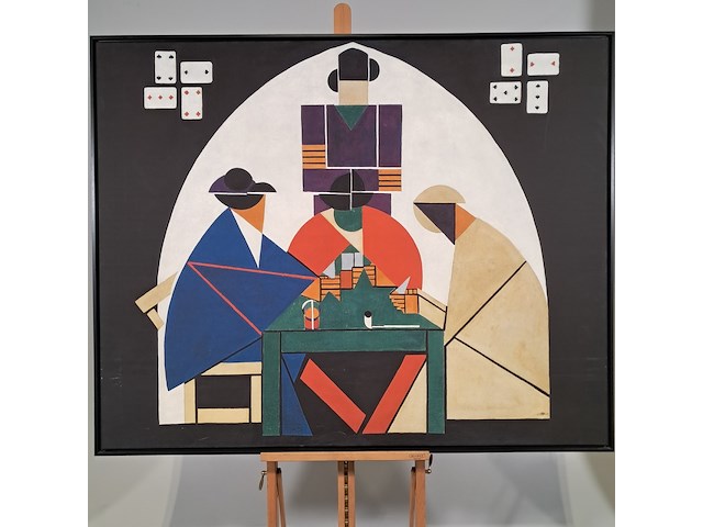 Drukwerk in lijst, reproductie van theo van doesburg, de kaartspelers - afbeelding 1 van  7