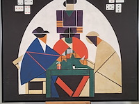 Drukwerk in lijst, reproductie van theo van doesburg, de kaartspelers