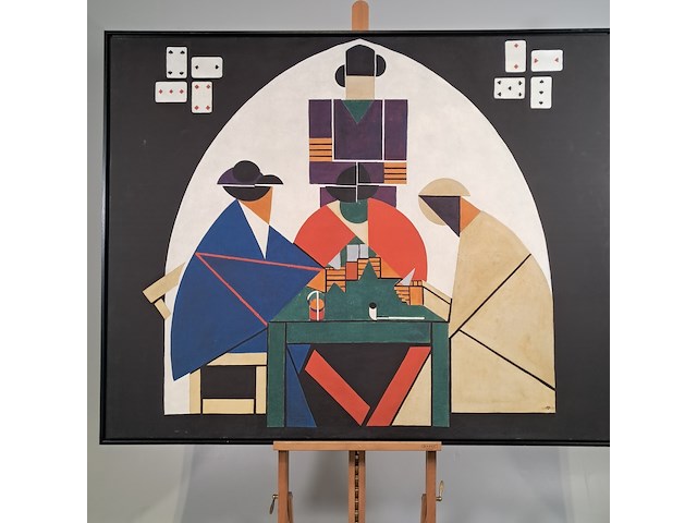 Drukwerk in lijst, reproductie van theo van doesburg, de kaartspelers - afbeelding 1 van  6