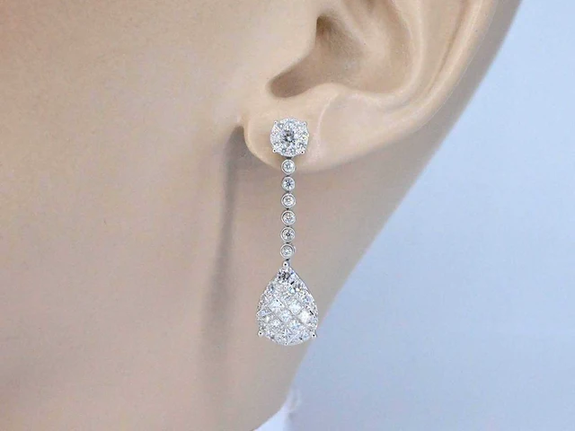 Druppel oorhangers briljant prinses diamant - afbeelding 2 van  8