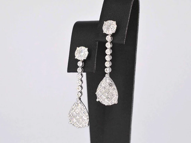 Druppel oorhangers briljant prinses diamant - afbeelding 3 van  8