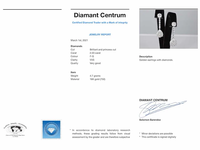 Druppel oorhangers briljant prinses diamant - afbeelding 6 van  8