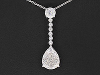 Druppelvormige hanger met briljant en princess geslepen diamanten, excl. ketting