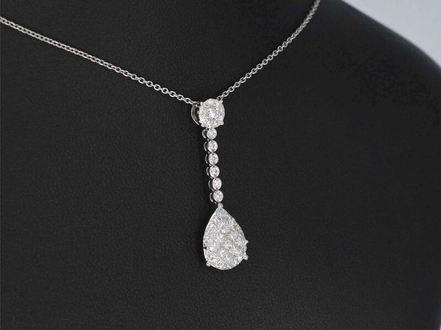 Druppelvormige hanger met briljant en princess geslepen diamanten, excl. ketting - afbeelding 4 van  6