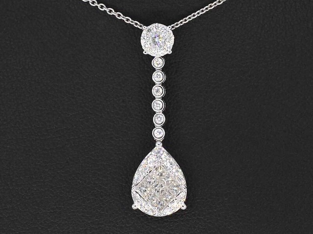 Druppelvormige hanger met briljant en princess geslepen diamanten, excl. ketting - afbeelding 1 van  8