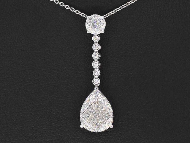 Druppelvormige hanger met briljant en princess geslepen diamanten, excl. ketting - afbeelding 1 van  7