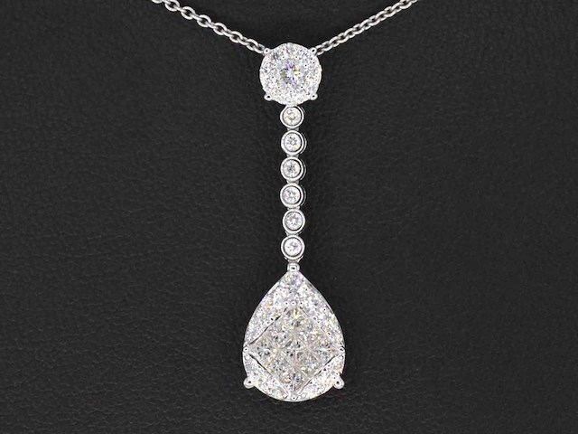 Druppelvormige hanger met briljant en princess geslepen diamanten - afbeelding 1 van  7