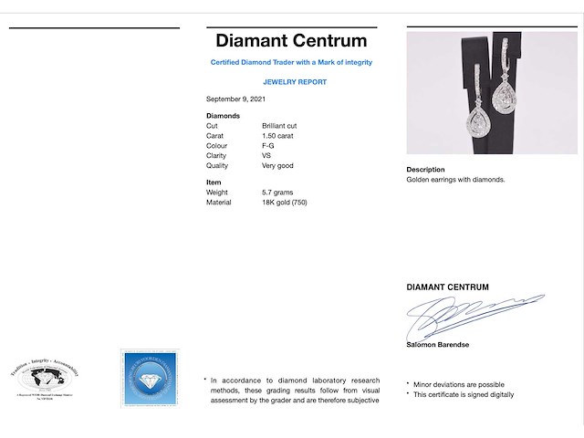 Druppelvormige oorhangers met briljant geslepen diamanten - afbeelding 3 van  9