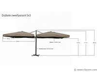Dubbel hangende parasol zandkleurig (2 * 300x300cm) - afbeelding 2 van  3