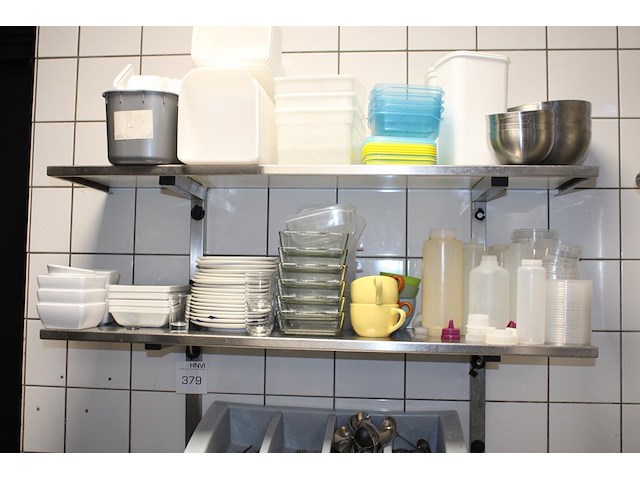 Dubbel rvs wandschap met bestekbakhouder afm. 100 x 30 cm. - afbeelding 3 van  4