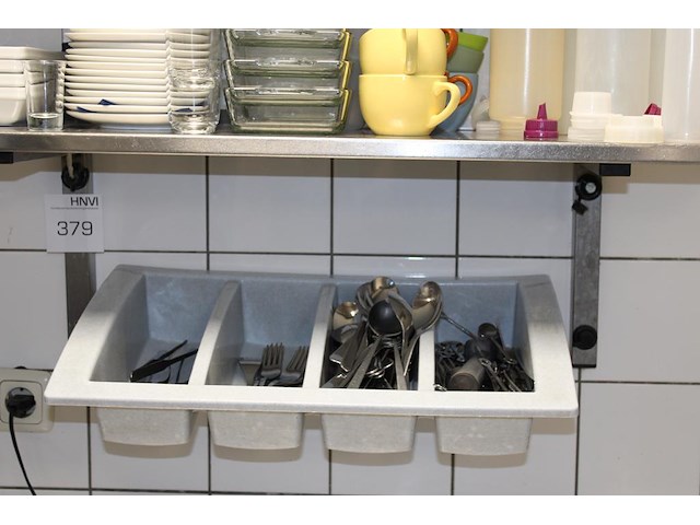 Dubbel rvs wandschap met bestekbakhouder afm. 100 x 30 cm. - afbeelding 4 van  4