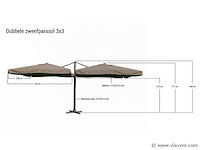 Dubbele hangende parasol donkergrijs (2 * 300x300cm) - afbeelding 2 van  3