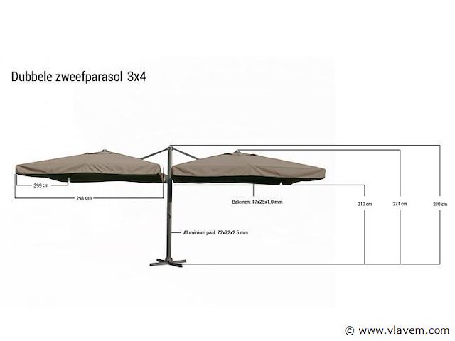 Dubbele hangende parasol donkergroen (2 * 300x400cm) - afbeelding 2 van  3
