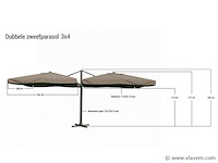Dubbele hangende parasol donkergroen (2 * 300x400cm) - afbeelding 2 van  3