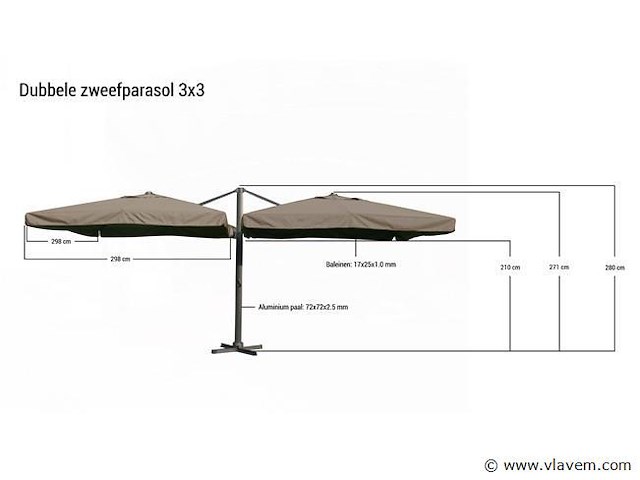 Dubbele hangende parasol - afbeelding 2 van  3