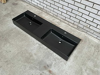 Dubbele wastafel mat zwart 140 x 46 cm - afbeelding 1 van  6