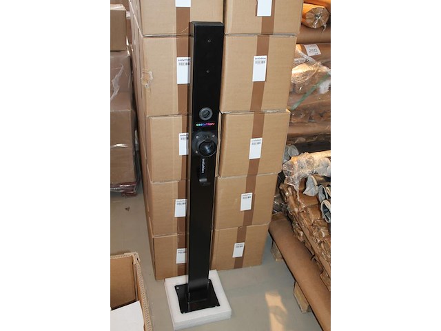 Dubbelzijdige laadpaal met betonnen voet, hoogte 130 cm, 2 kabelhaken en houders voor stekker. - afbeelding 2 van  4