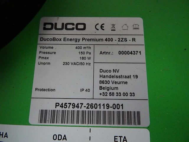 Duco - ducobox energy premium 400-2zs-r - warmteterugwinunit - afbeelding 5 van  7