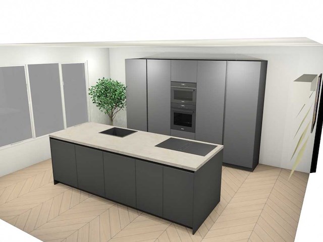 Duitse keuken - antraciet lak mat - keukenopstelling - afbeelding 4 van  34